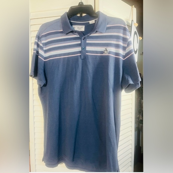 Original PENGUIN Men's Navy and Pink Striped Polo - Picture 1 of 7